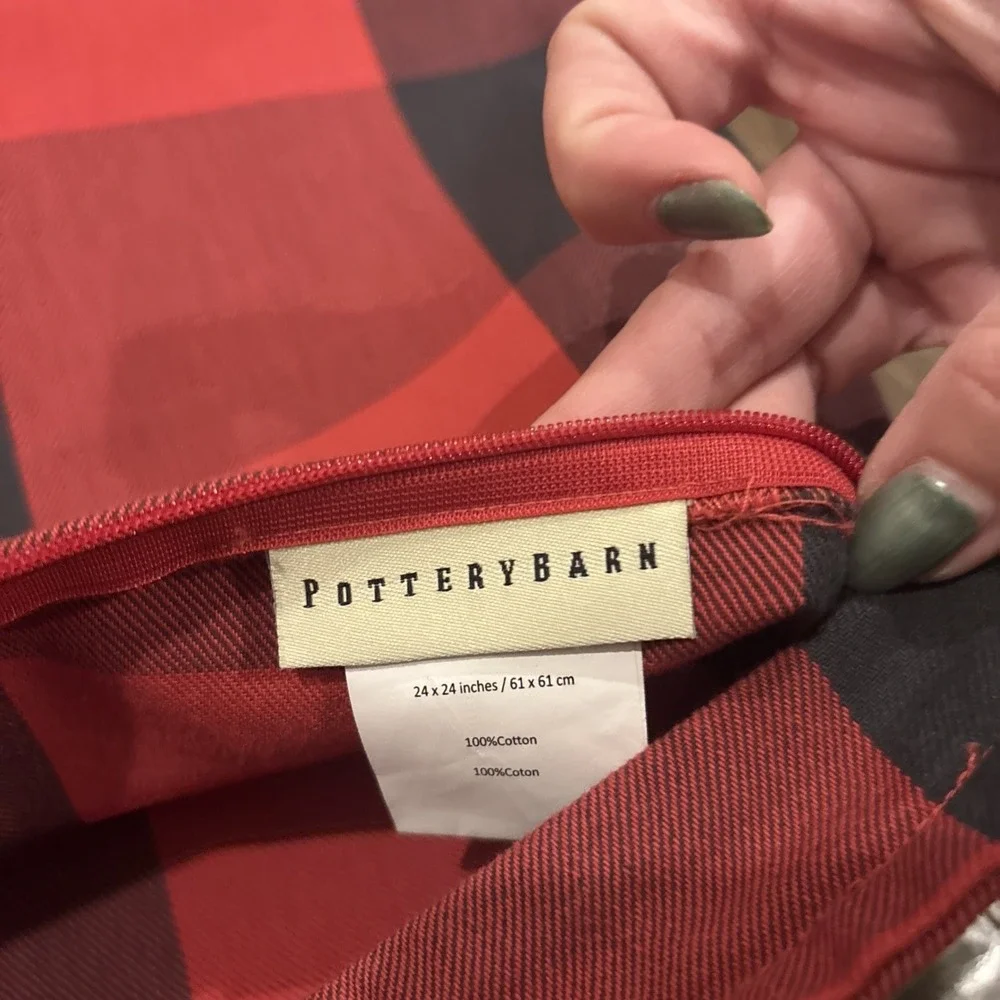 Pottery Barn Pillow Covers Bryce Buffalo Check Red/Black Euro Sham 24x24‎ (2)
